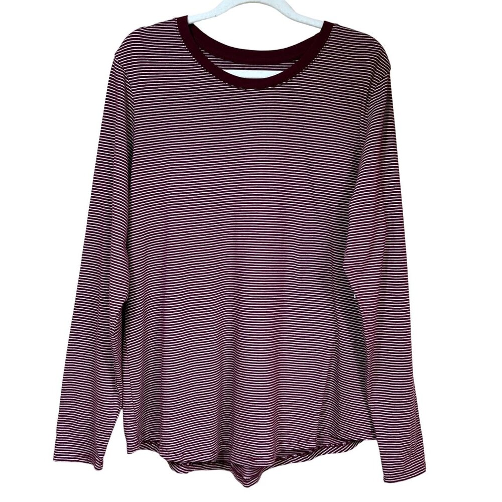 Old Navy EveryWear Crew‎ Neck Tunic Top Burgundy Stripe Womens XL